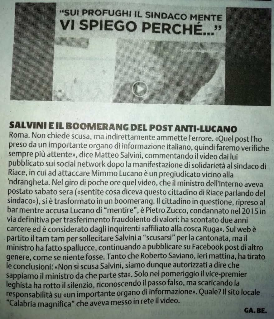 Salvini e il video su Riace di CalabriaMagnifica.it min