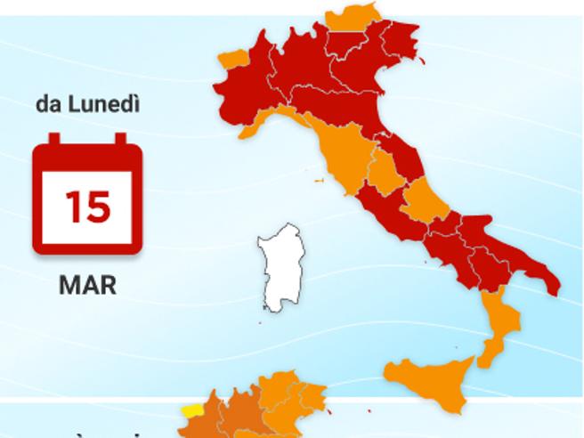 Covid Italia, zone rischio da lunedì 15 marzo
