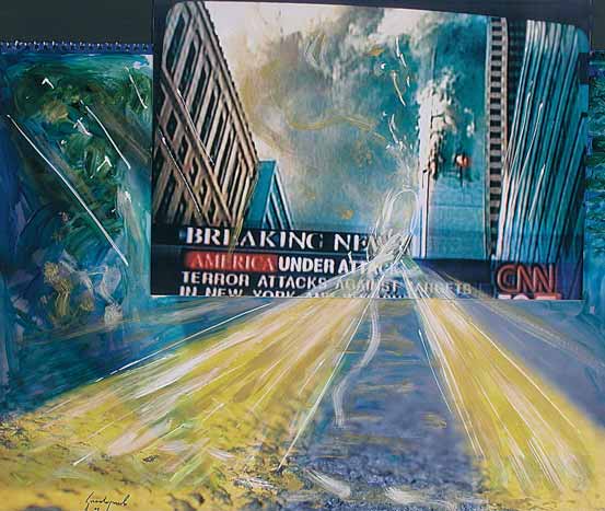 New York 11.09.2001 Afterwards, La luce della rinasciata, collage, tecnica mista su calendario