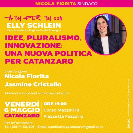 Elly Schlein (vicepresidente Emilia Romagna) a Catanzaro con Fiorita e Jasmine Cristallo